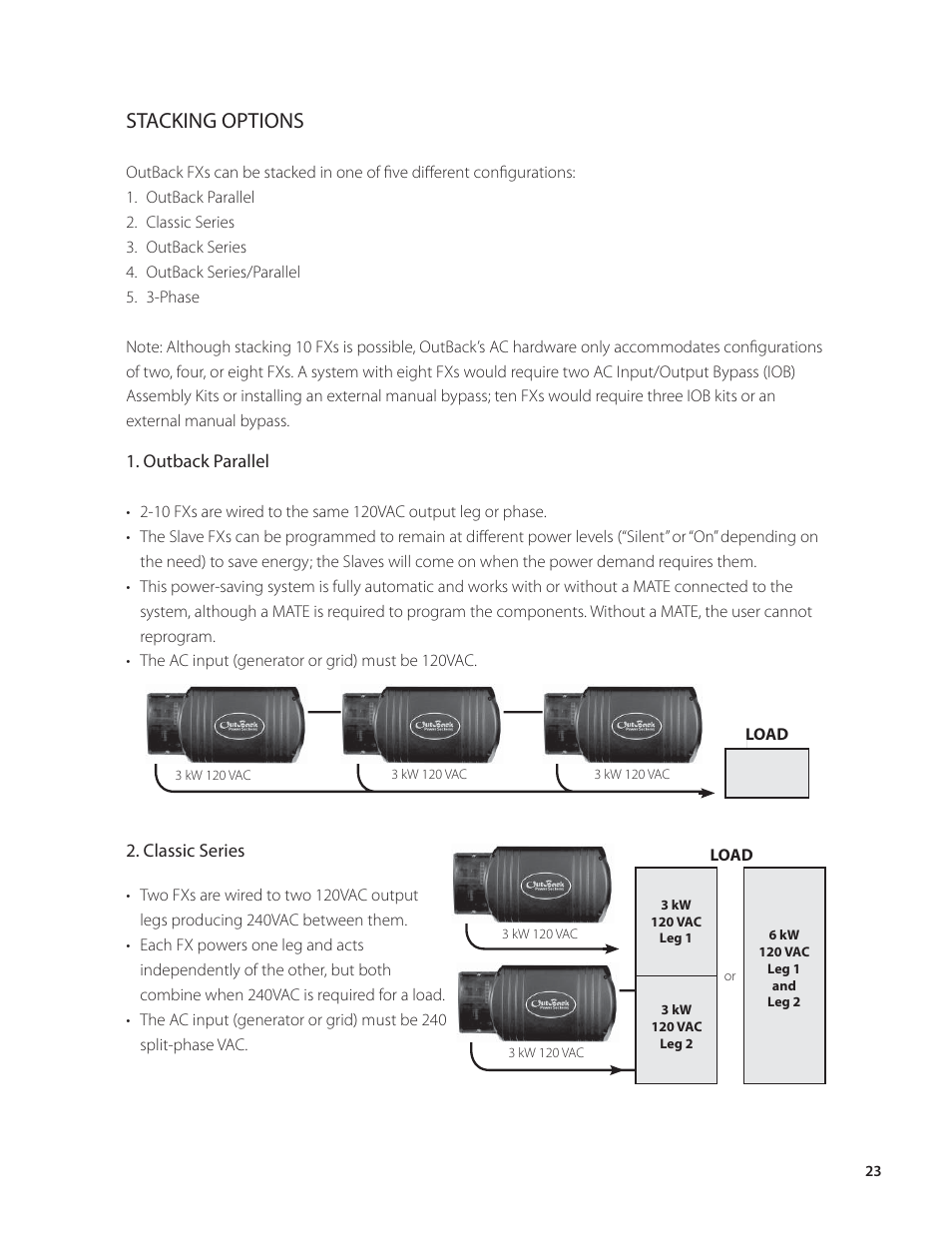 Stacking options | Outback Power Systems VFX Series Programming Manual User Manual | Page 24 / 59