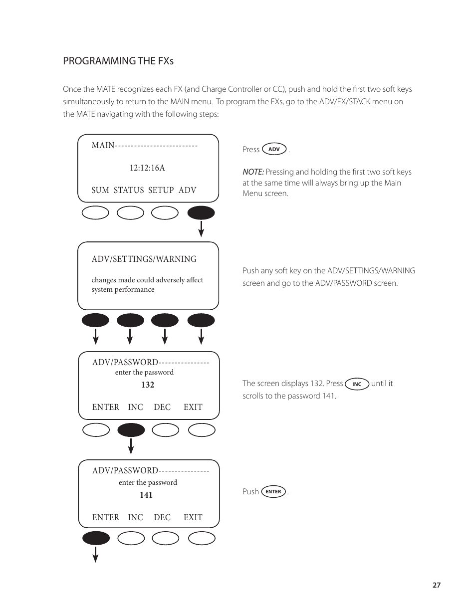 Programming the fxs | Outback Power Systems VFX Series Programming Manual User Manual | Page 28 / 59
