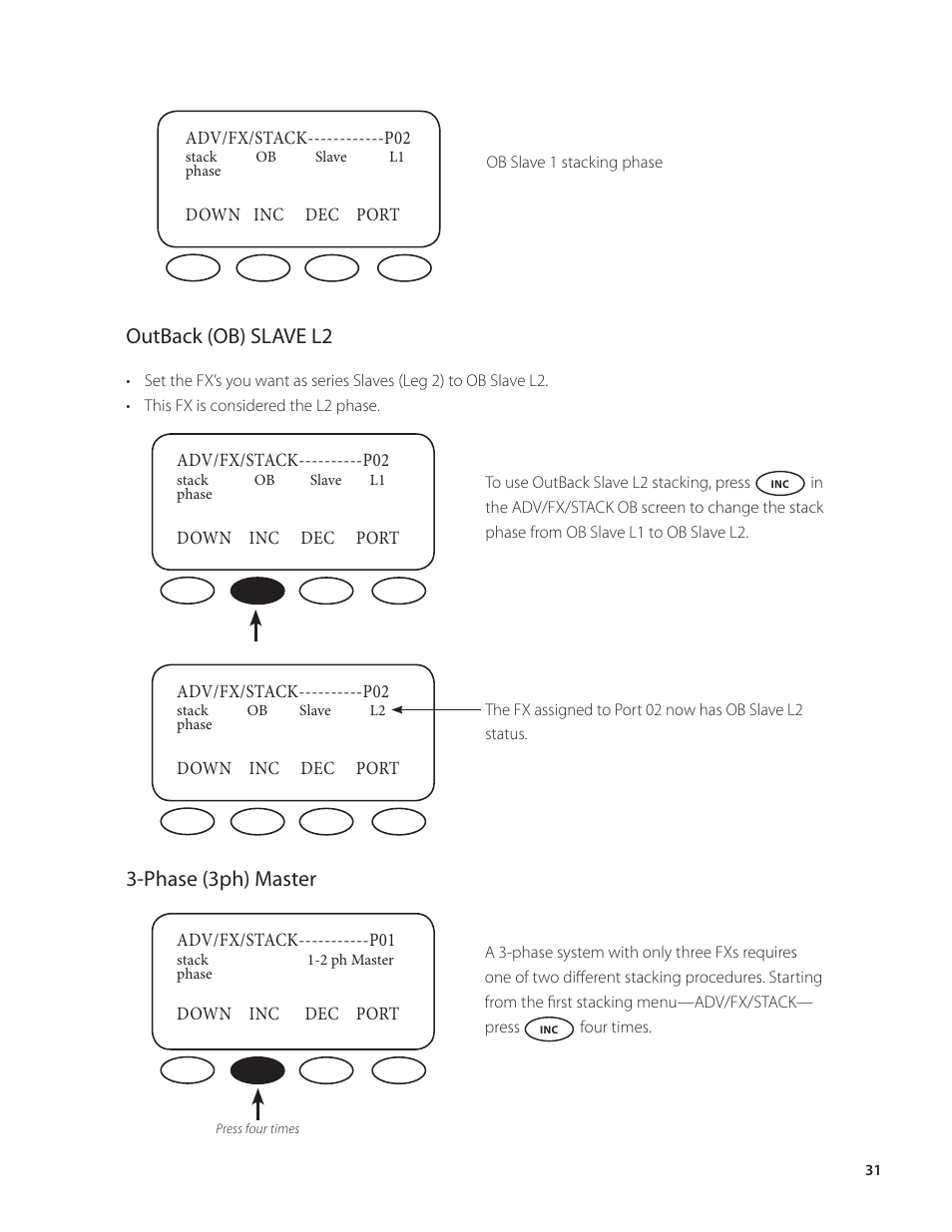 Outback (ob) slave l2, Phase (3ph) master | Outback Power Systems VFX Series Programming Manual User Manual | Page 32 / 59