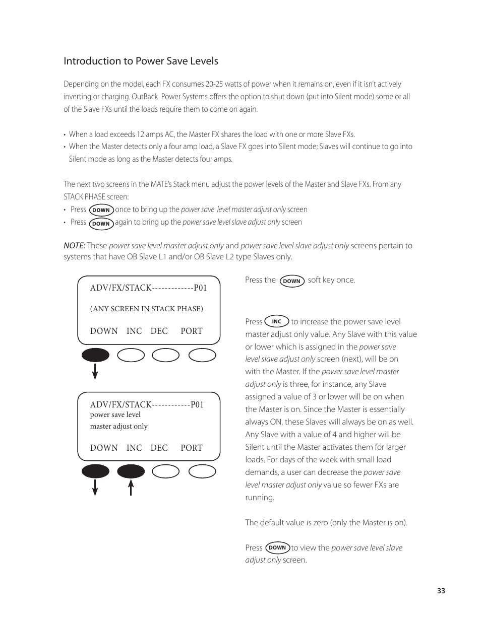 Introduction to power save levels | Outback Power Systems VFX Series Programming Manual User Manual | Page 34 / 59
