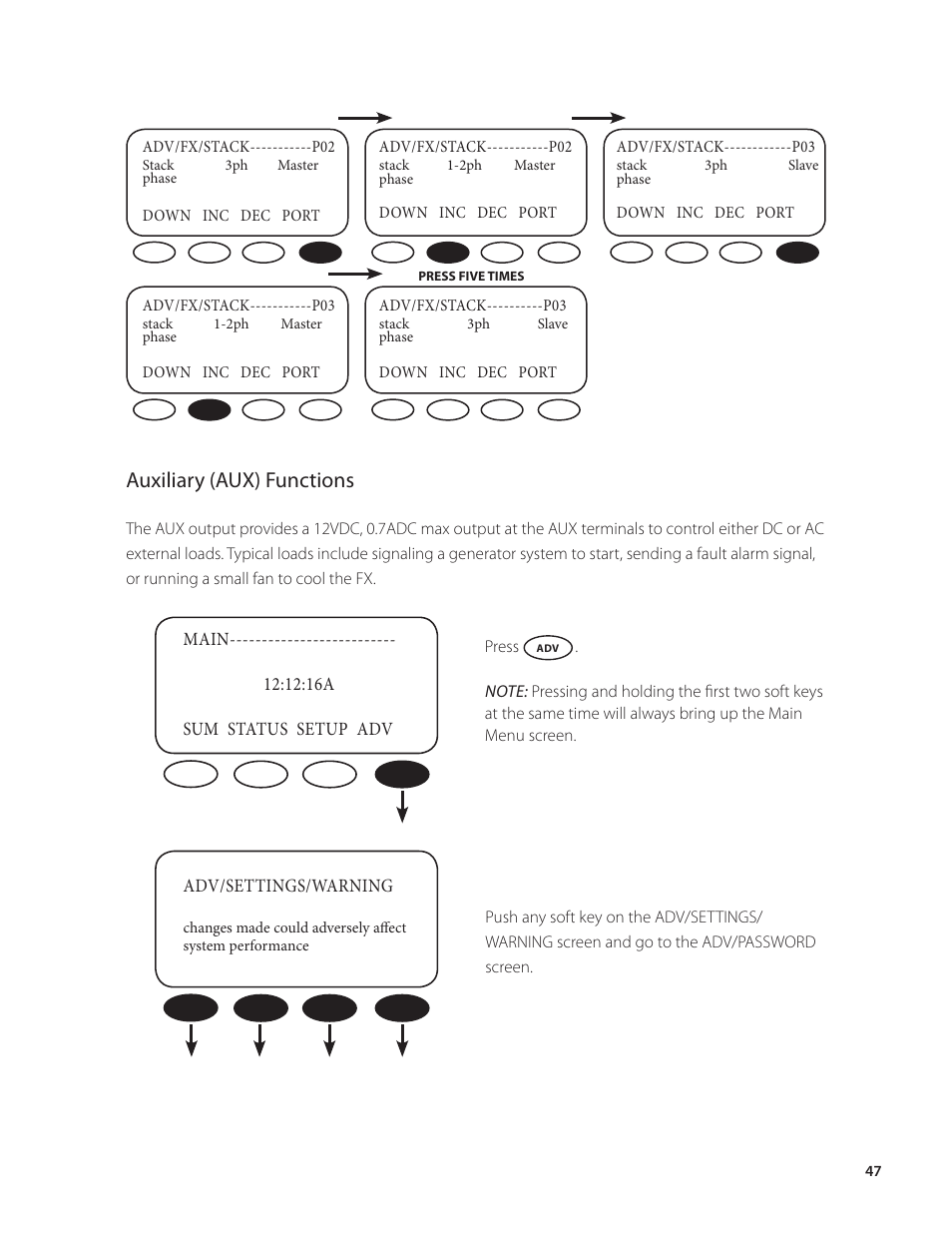 Auxiliary (aux) functions | Outback Power Systems VFX Series Programming Manual User Manual | Page 48 / 59