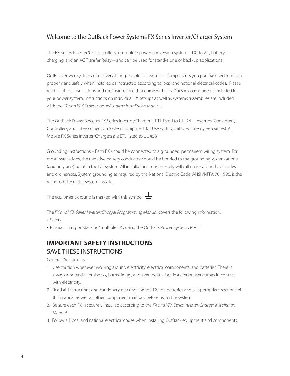 Outback Power Systems VFX Series Programming Manual User Manual | Page 5 / 59