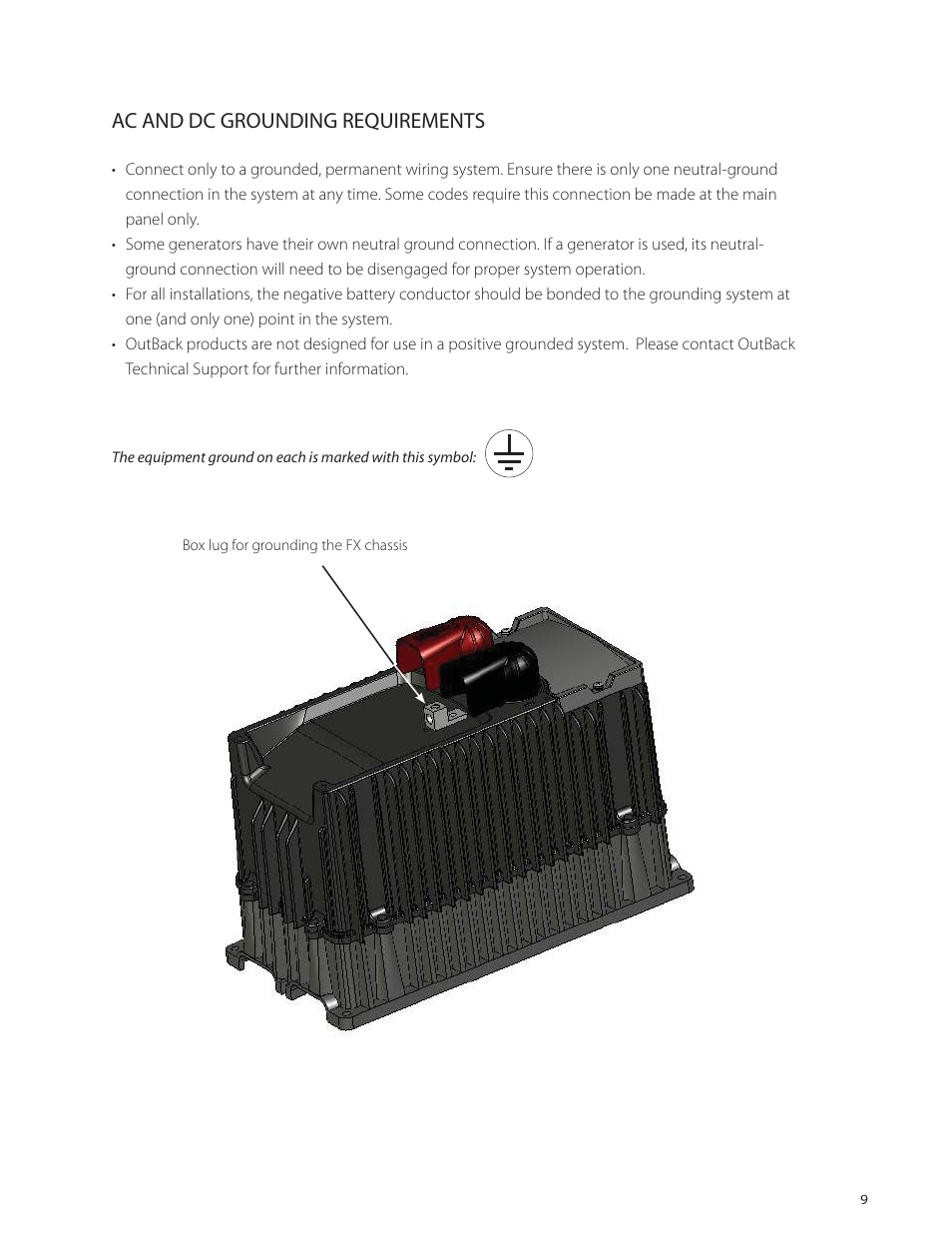 Ac and dc grounding requirements | Outback Power Systems VFX Series International Installation Manual User Manual | Page 11 / 47