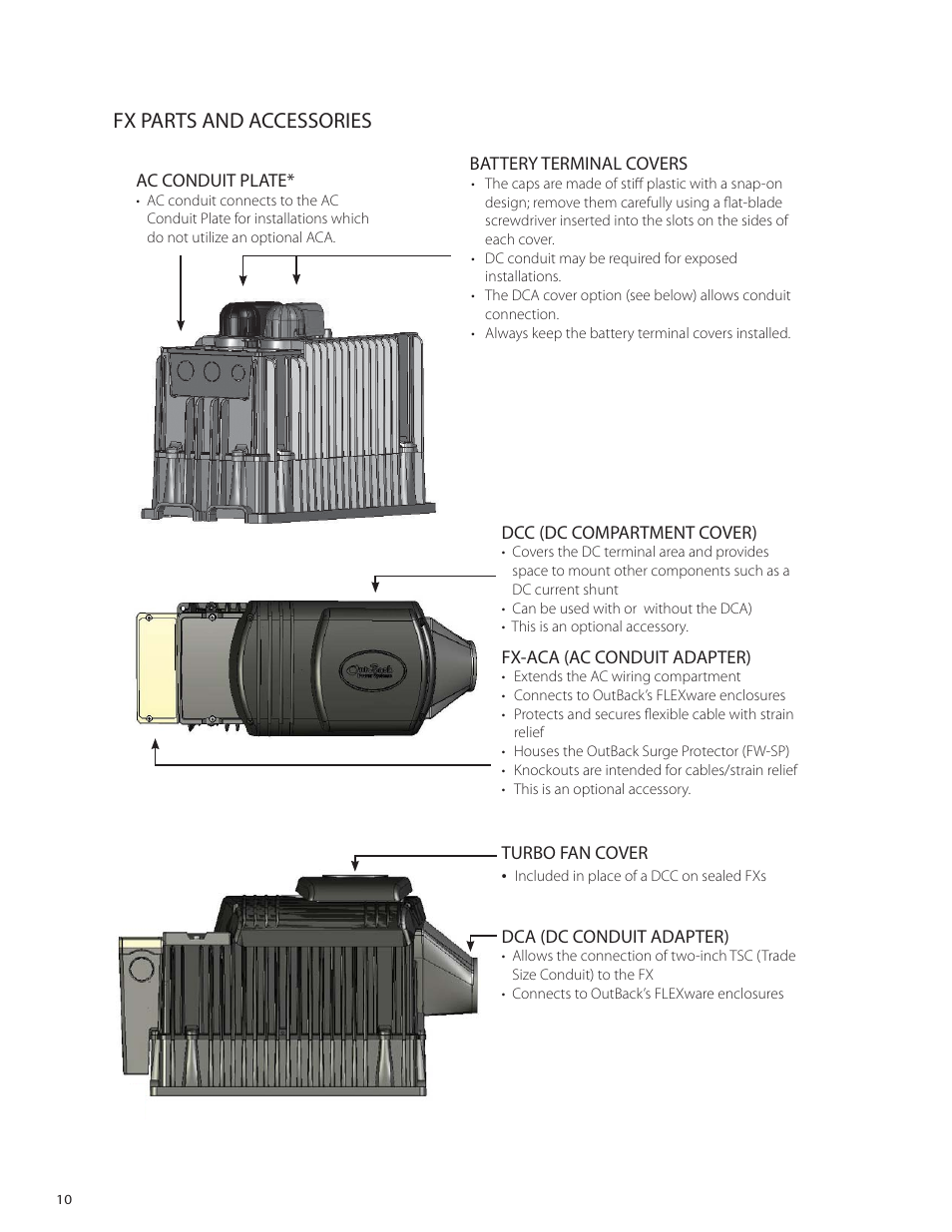 Fx parts and accessories | Outback Power Systems VFX Series International Installation Manual User Manual | Page 12 / 47
