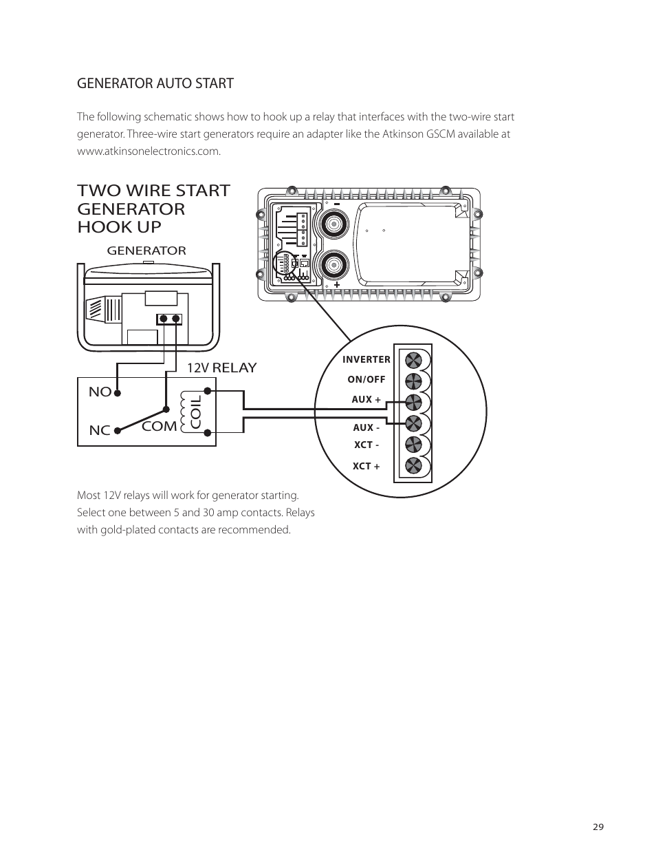 Two wire start generator hook up, Generator auto start | Outback Power Systems VFX Series International Installation Manual User Manual | Page 31 / 47