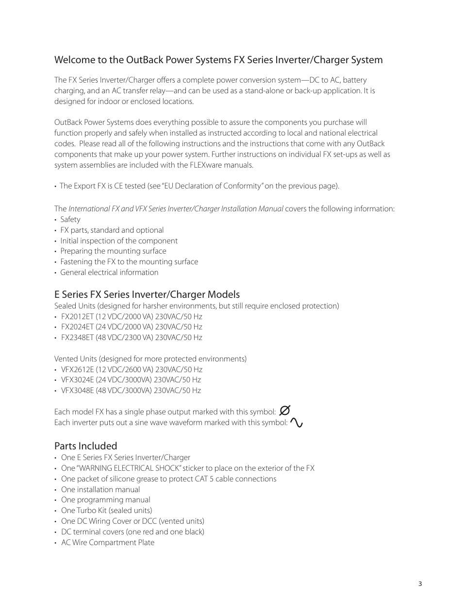 Outback Power Systems VFX Series International Installation Manual User Manual | Page 5 / 47