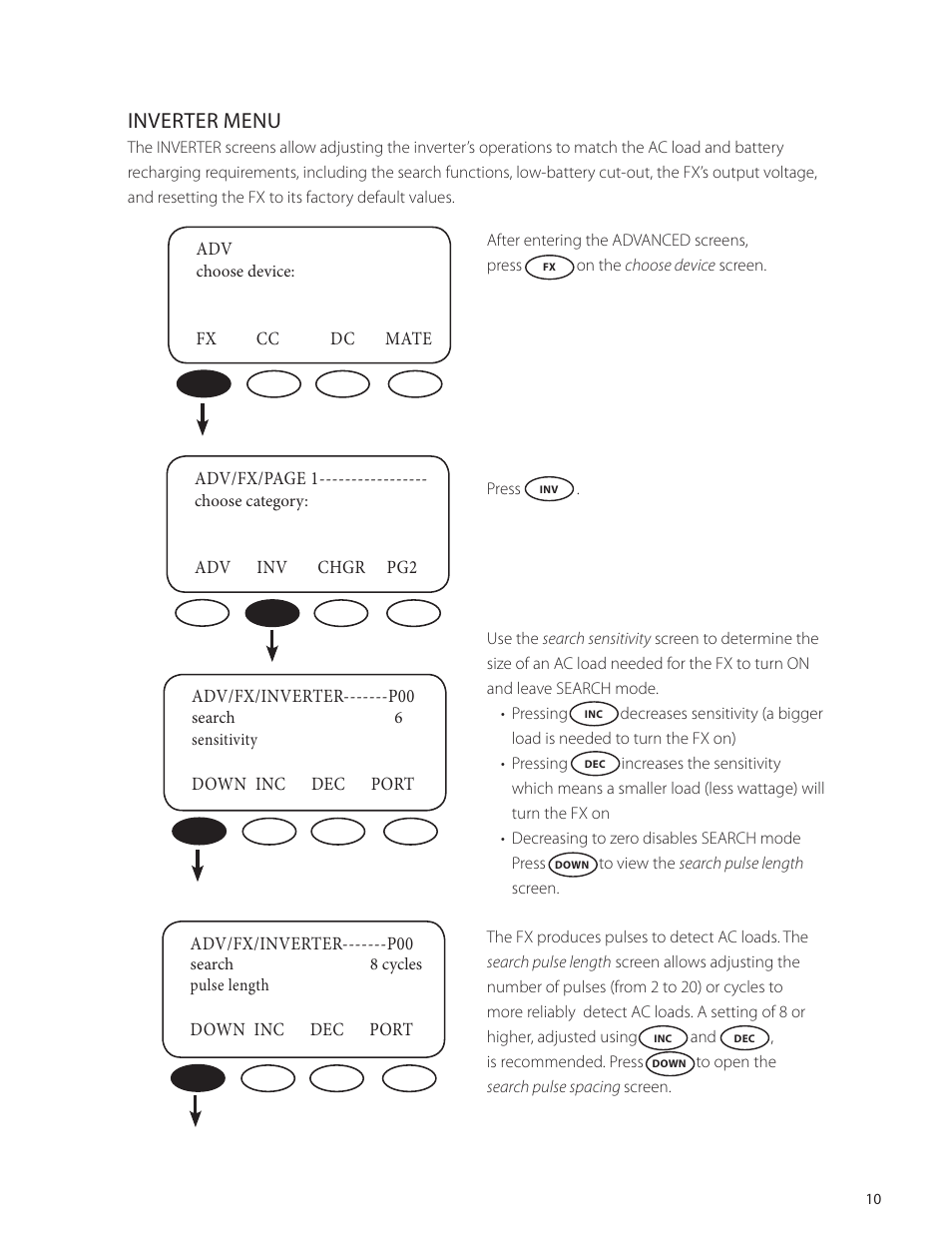 Inverter menu | Outback Power Systems VFX Series International Programming Manual User Manual | Page 11 / 56