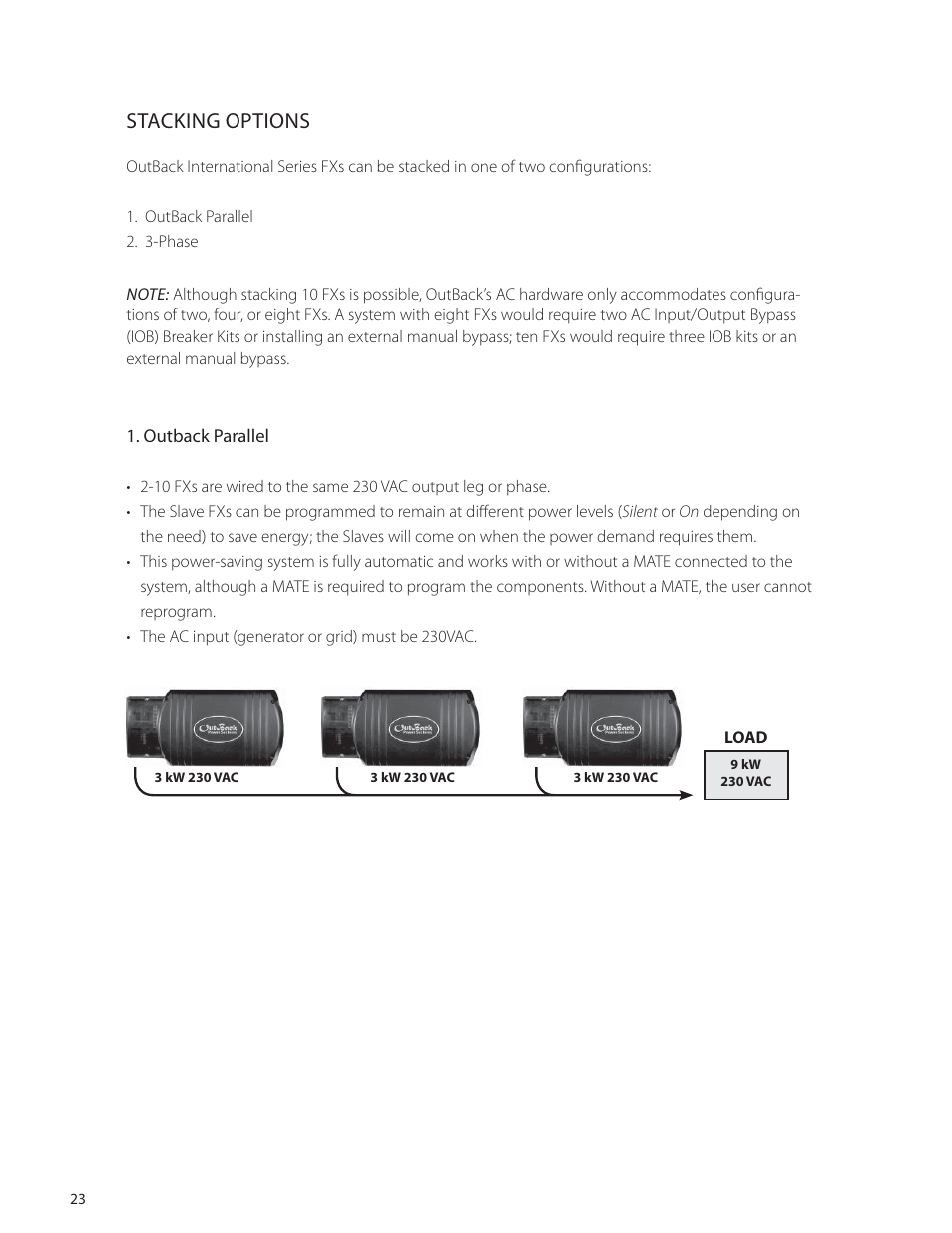 Stacking options | Outback Power Systems VFX Series International Programming Manual User Manual | Page 24 / 56