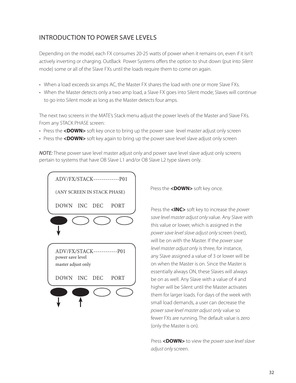 Introduction to power save levels | Outback Power Systems VFX Series International Programming Manual User Manual | Page 33 / 56