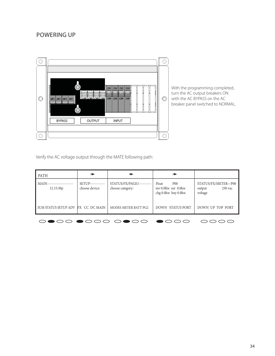 Powering up | Outback Power Systems VFX Series International Programming Manual User Manual | Page 35 / 56
