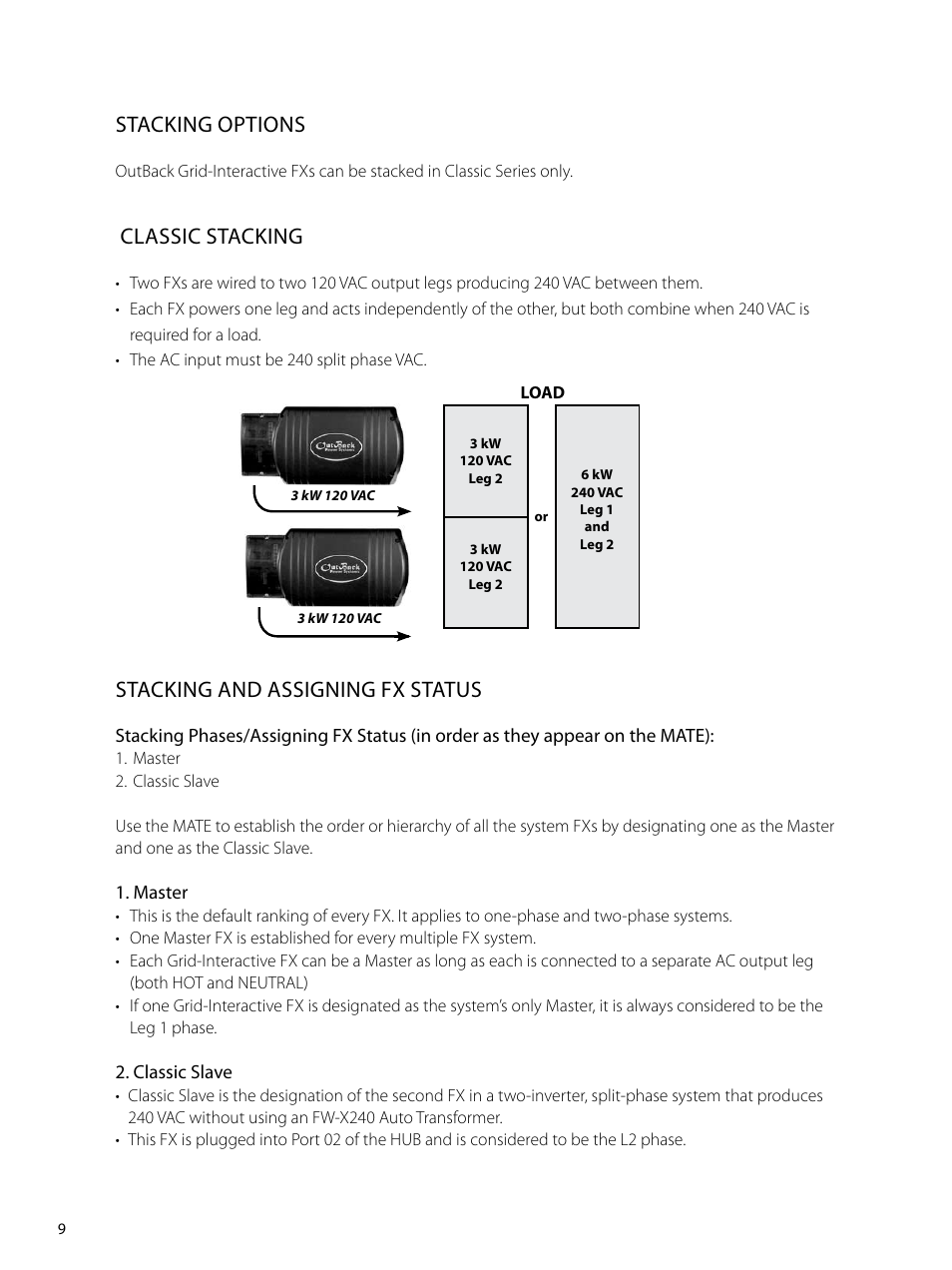 Stacking options, Classic stacking, Stacking and assigning fx status | Outback Power Systems GVFX Series Inverter/Charger Programing Manual User Manual | Page 10 / 32