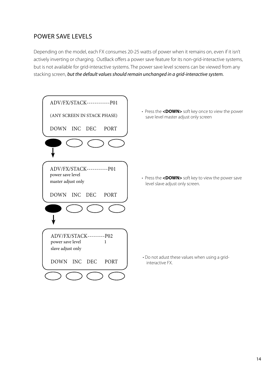 Power save levels | Outback Power Systems GVFX Series Inverter/Charger Programing Manual User Manual | Page 15 / 32