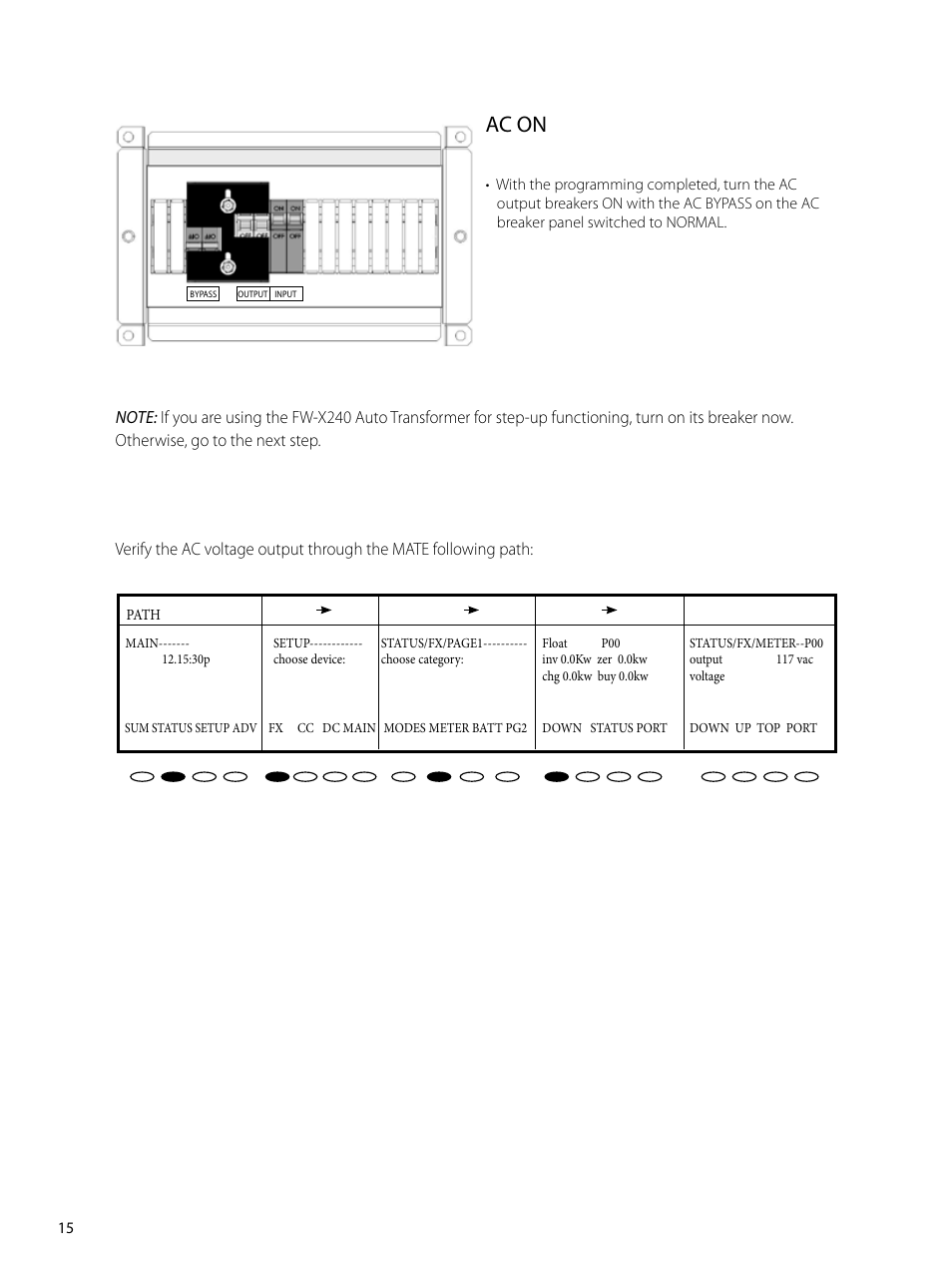 Ac on | Outback Power Systems GVFX Series Inverter/Charger Programing Manual User Manual | Page 16 / 32
