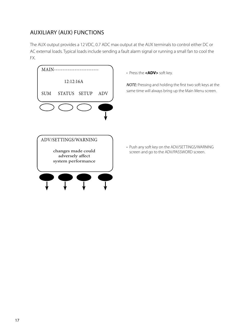 Auxiliary (aux) functions | Outback Power Systems GVFX Series Inverter/Charger Programing Manual User Manual | Page 18 / 32