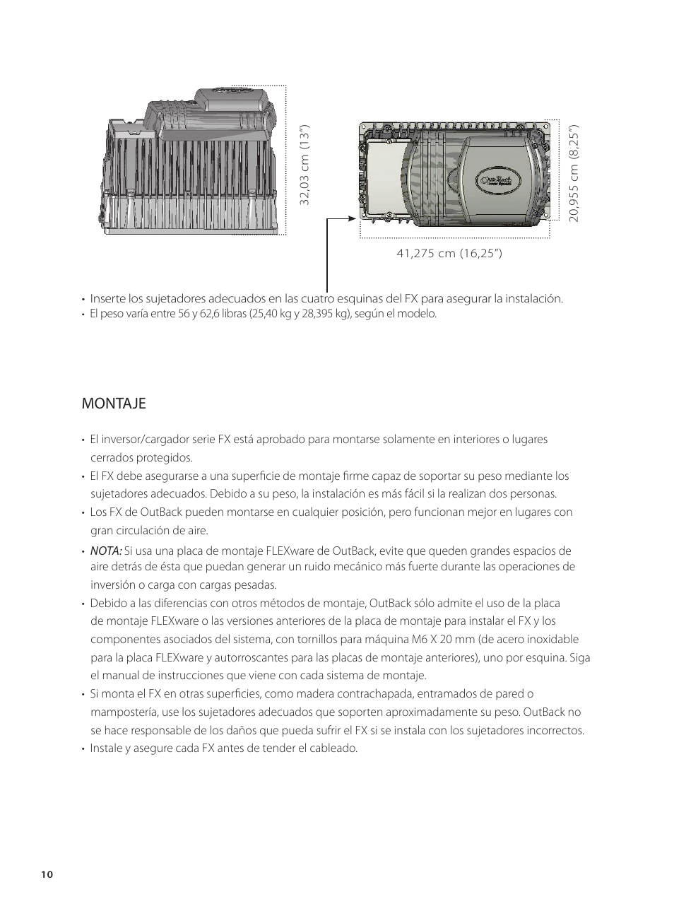 Montaje | Outback Power Systems GVFX Series Inverter/Charger Installation Manual User Manual | Page 12 / 88