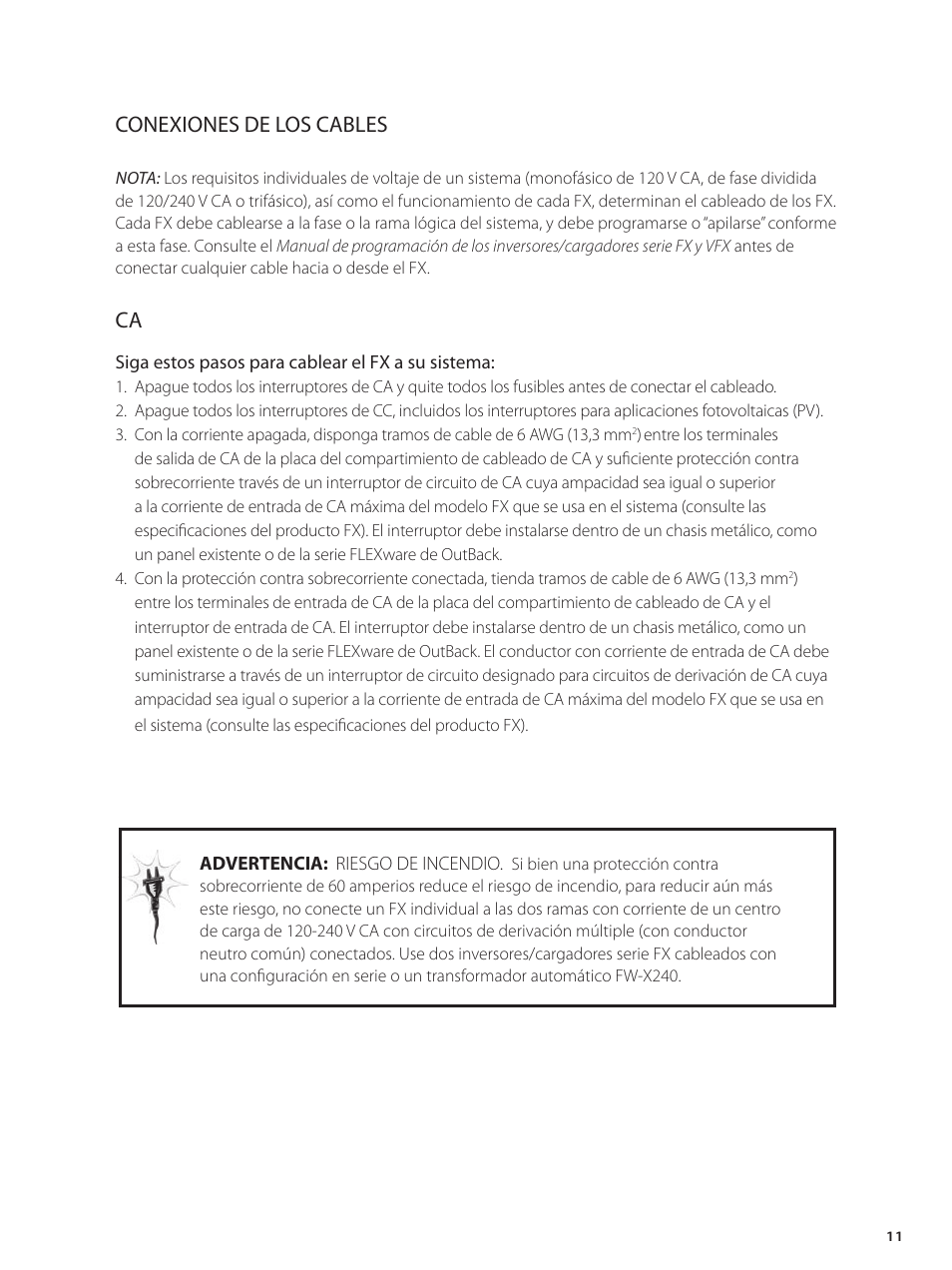 Conexiones de los cables | Outback Power Systems GVFX Series Inverter/Charger Installation Manual User Manual | Page 13 / 88