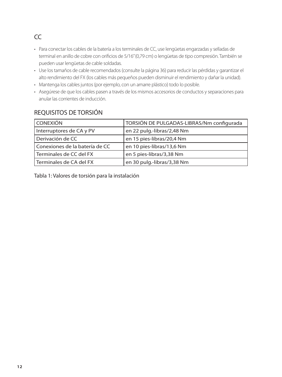 Requisitos de torsión | Outback Power Systems GVFX Series Inverter/Charger Installation Manual User Manual | Page 14 / 88