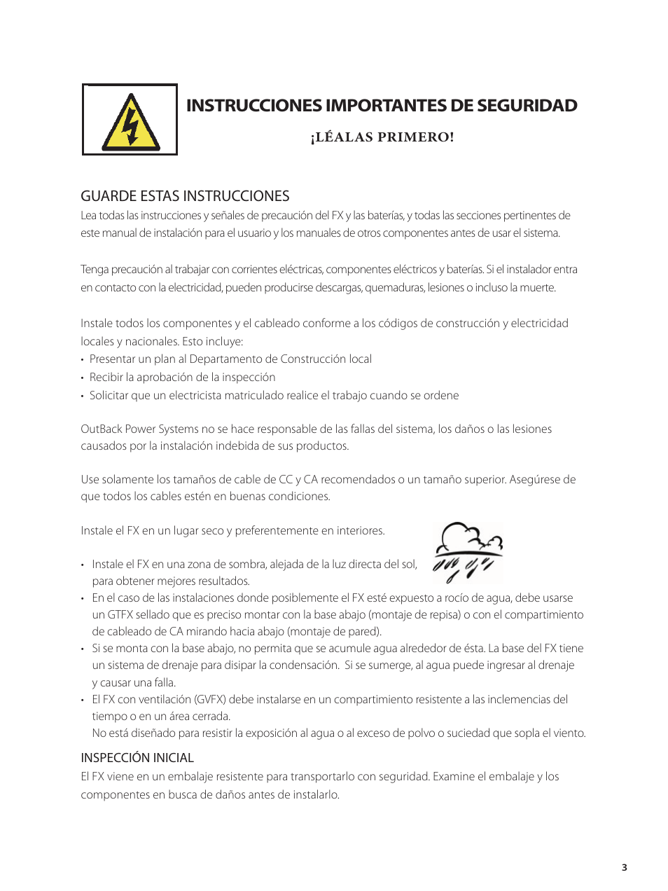 Instrucciones importantes de seguridad, Guarde estas instrucciones | Outback Power Systems GVFX Series Inverter/Charger Installation Manual User Manual | Page 5 / 88