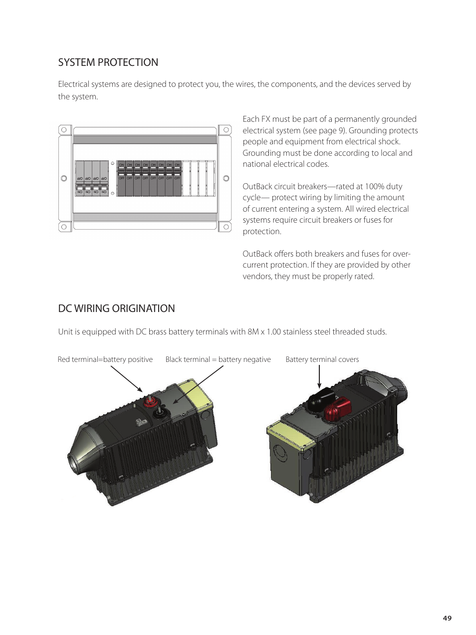 Dc wiring origination, System protection | Outback Power Systems GVFX Series Inverter/Charger Installation Manual User Manual | Page 51 / 88