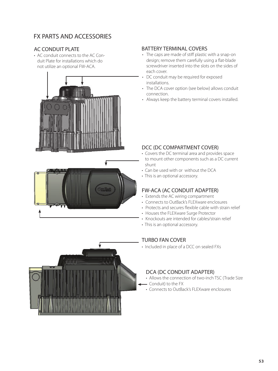 Fx parts and accessories | Outback Power Systems GVFX Series Inverter/Charger Installation Manual User Manual | Page 55 / 88