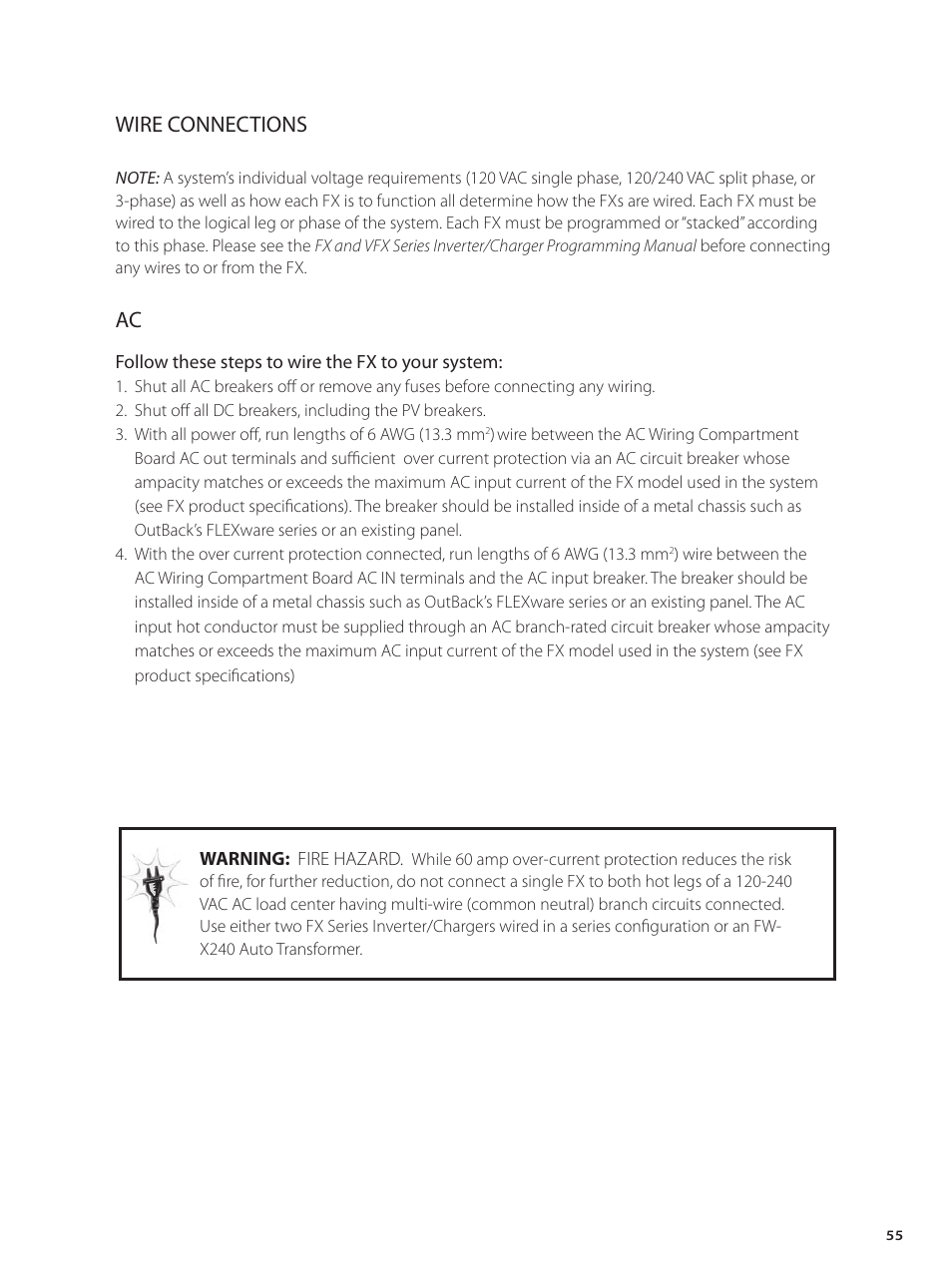 Wire connections | Outback Power Systems GVFX Series Inverter/Charger Installation Manual User Manual | Page 57 / 88