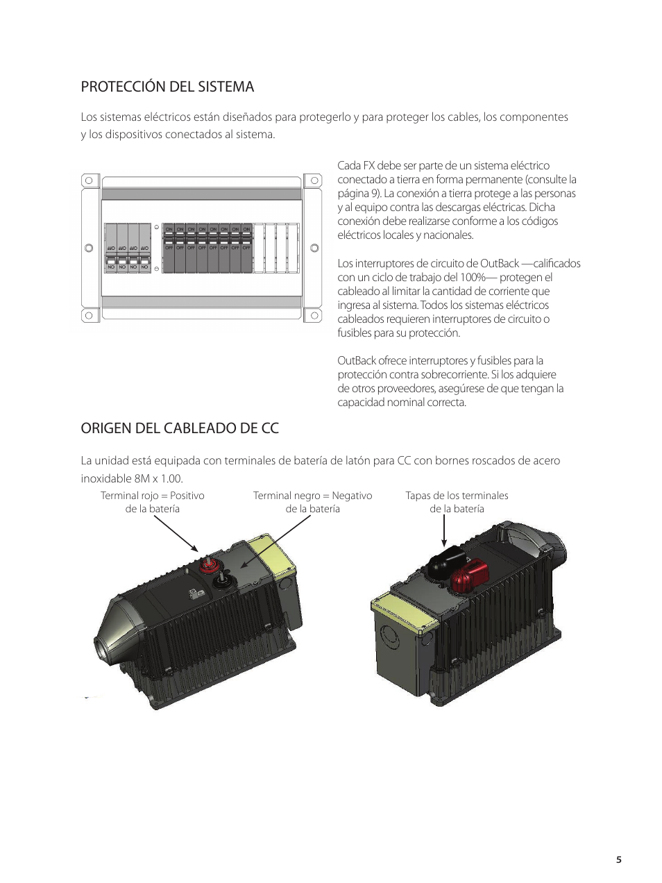 Origen del cableado de cc, Protección del sistema | Outback Power Systems GVFX Series Inverter/Charger Installation Manual User Manual | Page 7 / 88