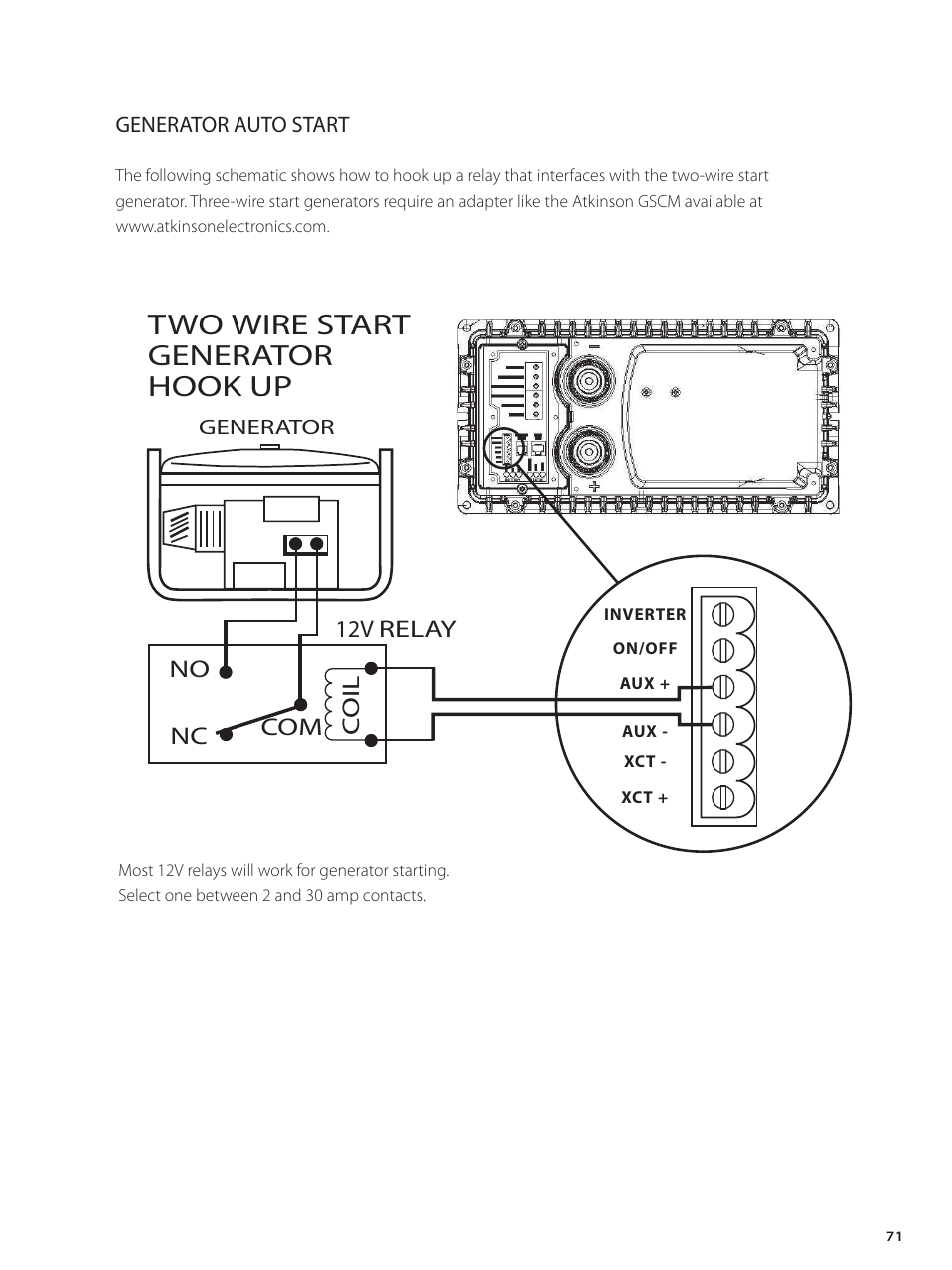 Two wire start generator hook up | Outback Power Systems GVFX Series Inverter/Charger Installation Manual User Manual | Page 73 / 88