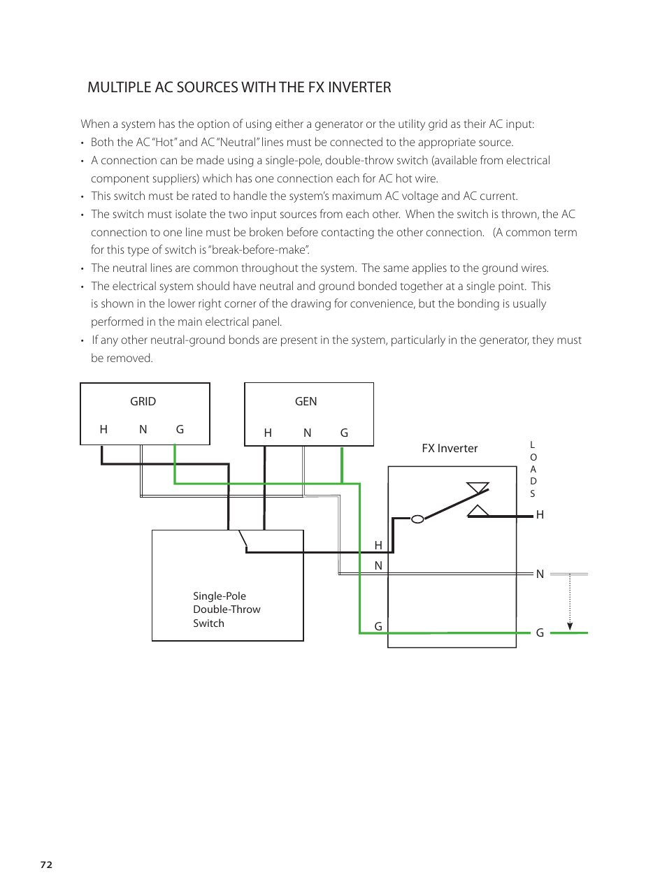 Multiple ac sources with the fx inverter | Outback Power Systems GVFX Series Inverter/Charger Installation Manual User Manual | Page 74 / 88