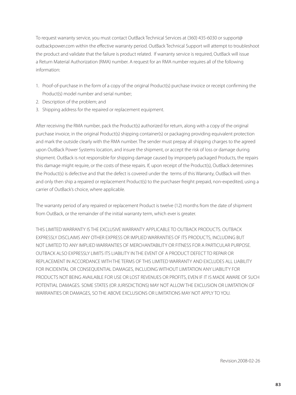 Outback Power Systems GVFX Series Inverter/Charger Installation Manual User Manual | Page 85 / 88