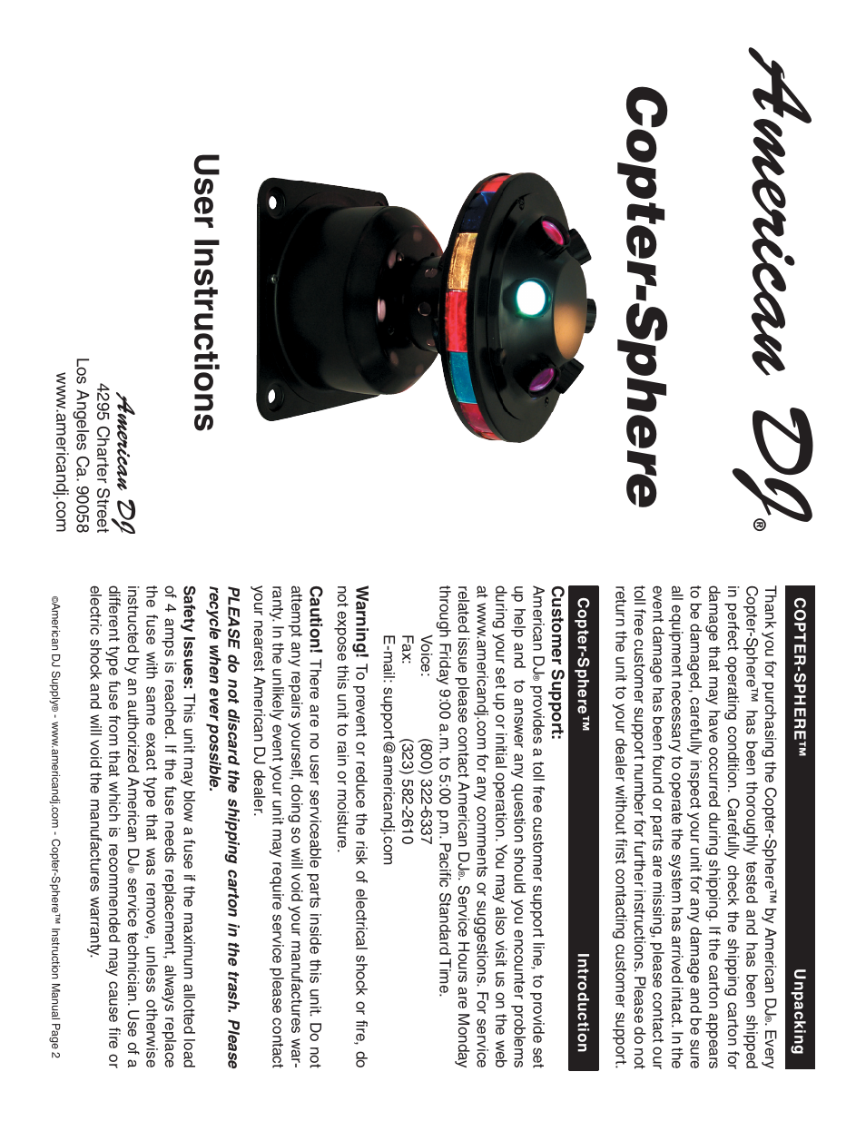 American DJ Copter-Sphere User Manual | 4 pages