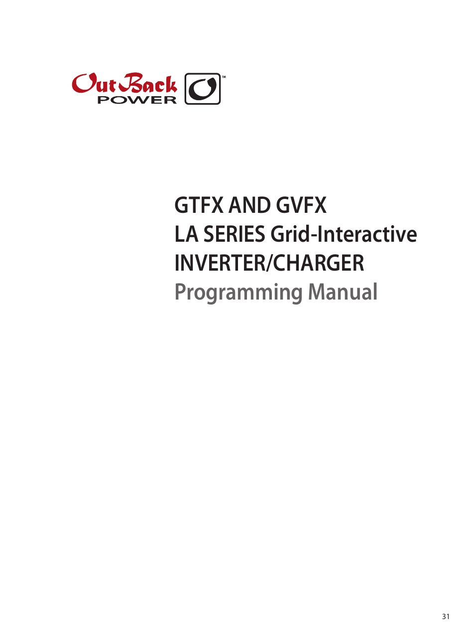 Outback Power Systems GVFX Series Inverter/Charger Programing Manual User Manual | Page 33 / 64