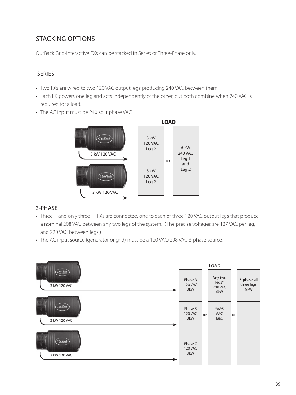 Stacking options, Series, Phase | Outback Power Systems GVFX Series Inverter/Charger Programing Manual User Manual | Page 41 / 64