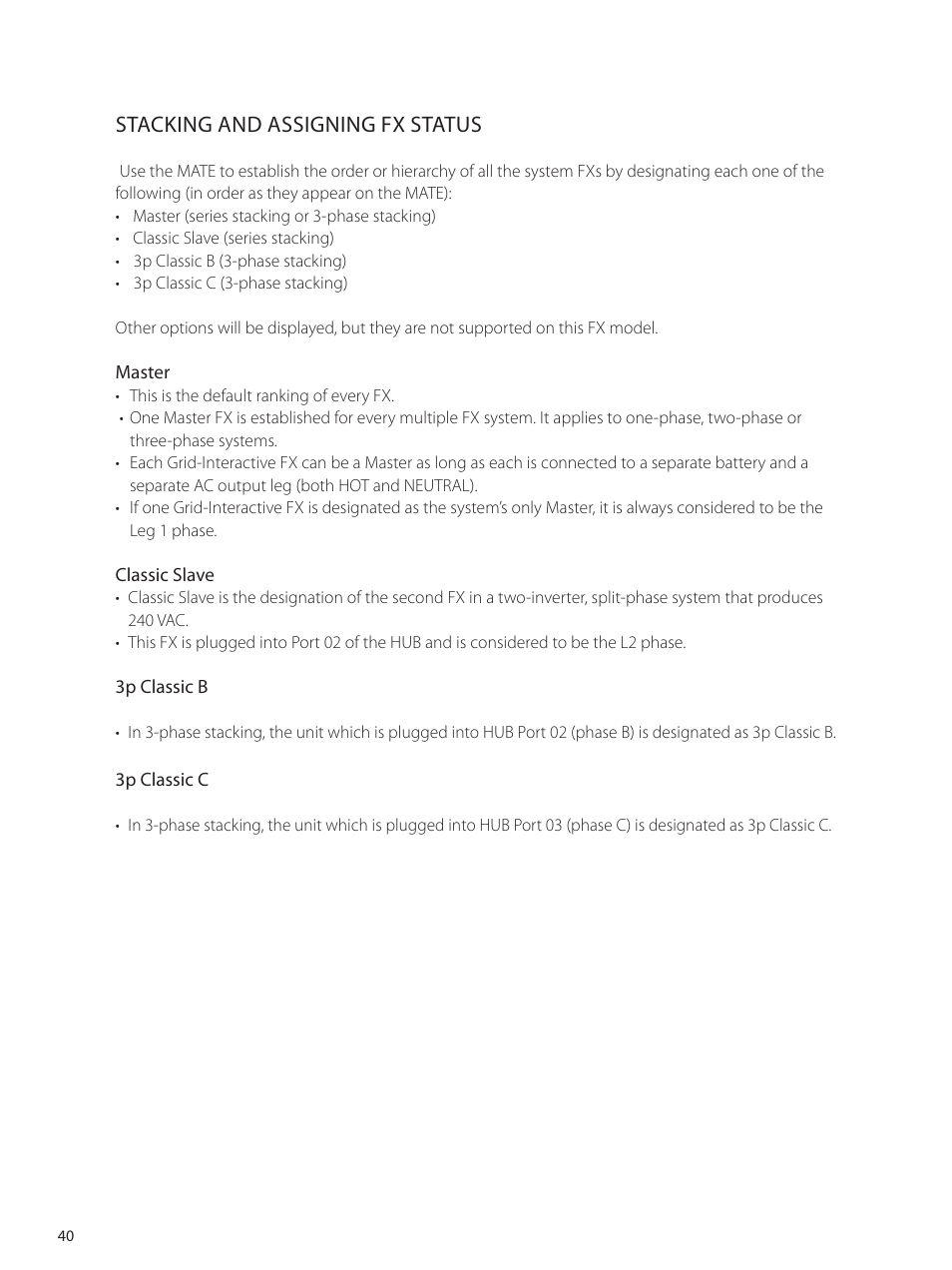 Stacking and assigning fx status | Outback Power Systems GVFX Series Inverter/Charger Programing Manual User Manual | Page 42 / 64