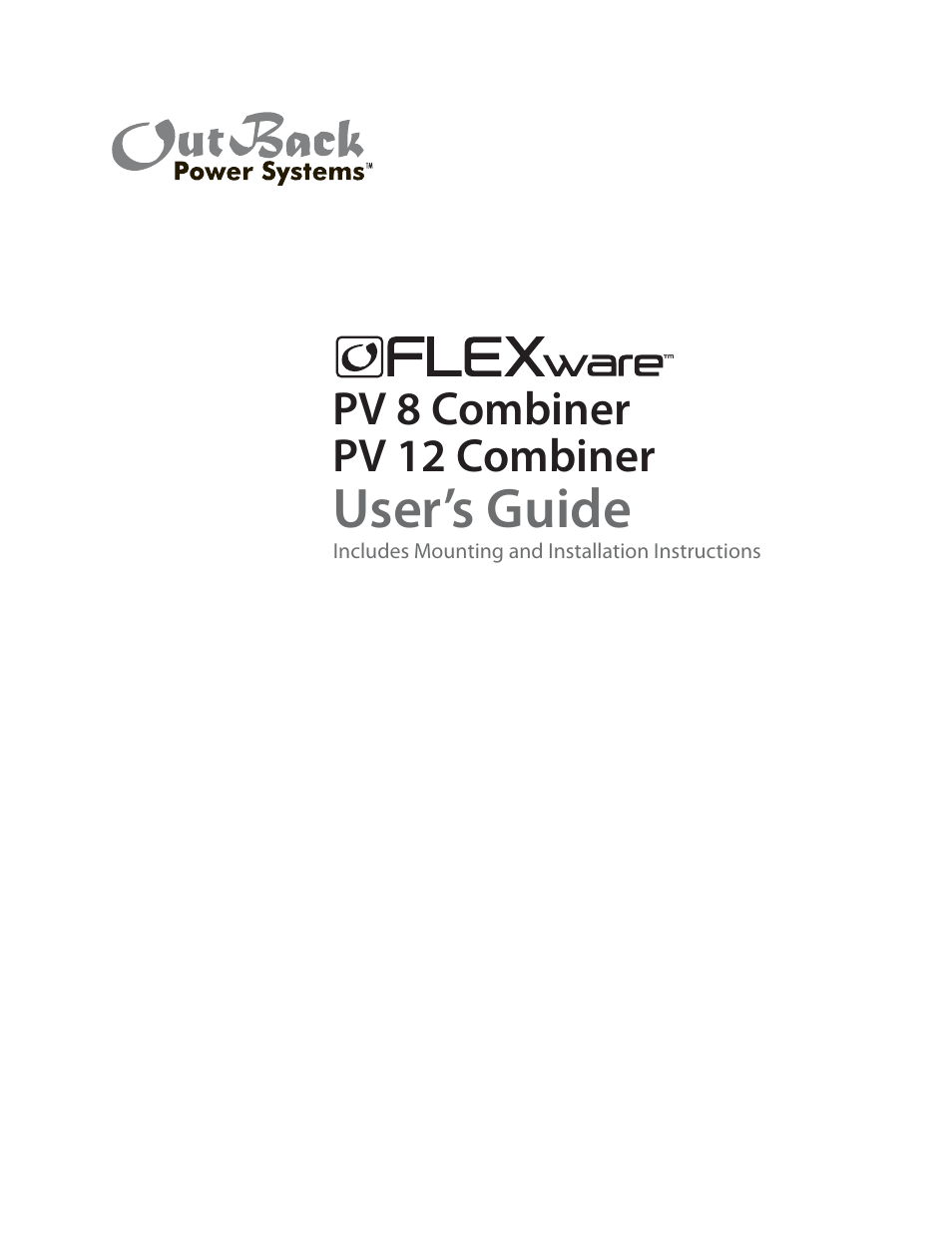 Outback Power Systems PV 12 Combiner User Manual | 28 pages