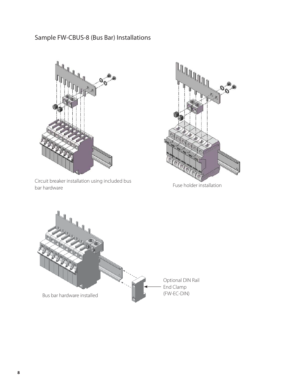 Sample fw-cbus-8 (bus bar) installations | Outback Power Systems PV 12 Combiner User Manual | Page 10 / 28