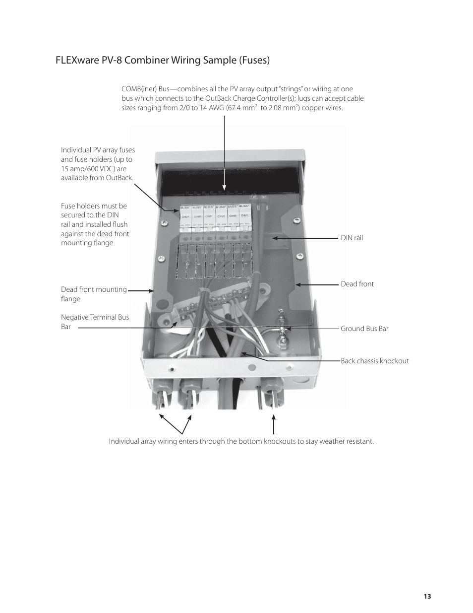 Flexware pv-8 combiner wiring sample (fuses) | Outback Power Systems PV 12 Combiner User Manual | Page 15 / 28