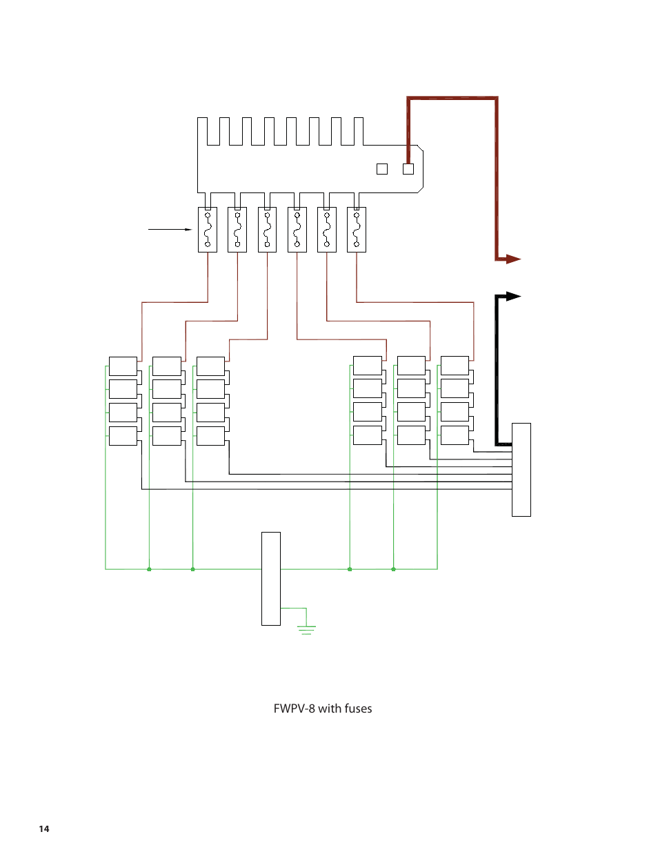 Fwpv-8 with fuses, Pv positive combination bus | Outback Power Systems PV 12 Combiner User Manual | Page 16 / 28