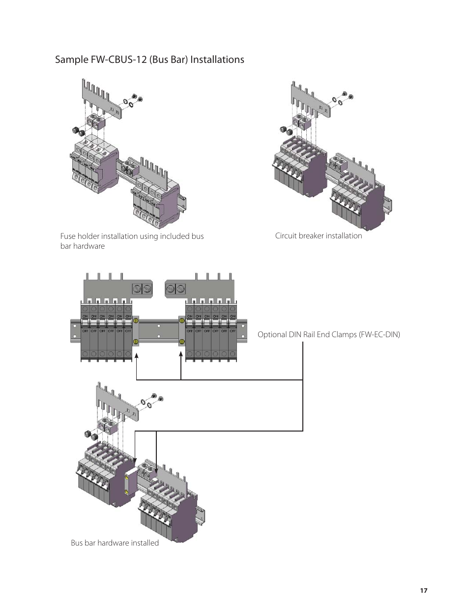 Sample fw-cbus-12 (bus bar) installations | Outback Power Systems PV 12 Combiner User Manual | Page 19 / 28