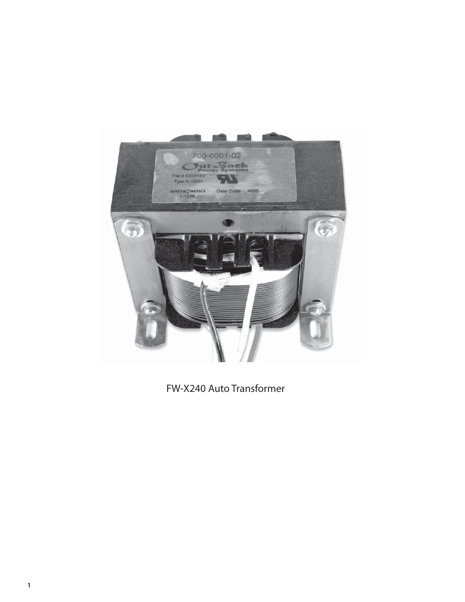 Fw-x240 auto transformer | Outback Power Systems FW-X240 Installation Manual User Manual | Page 2 / 16