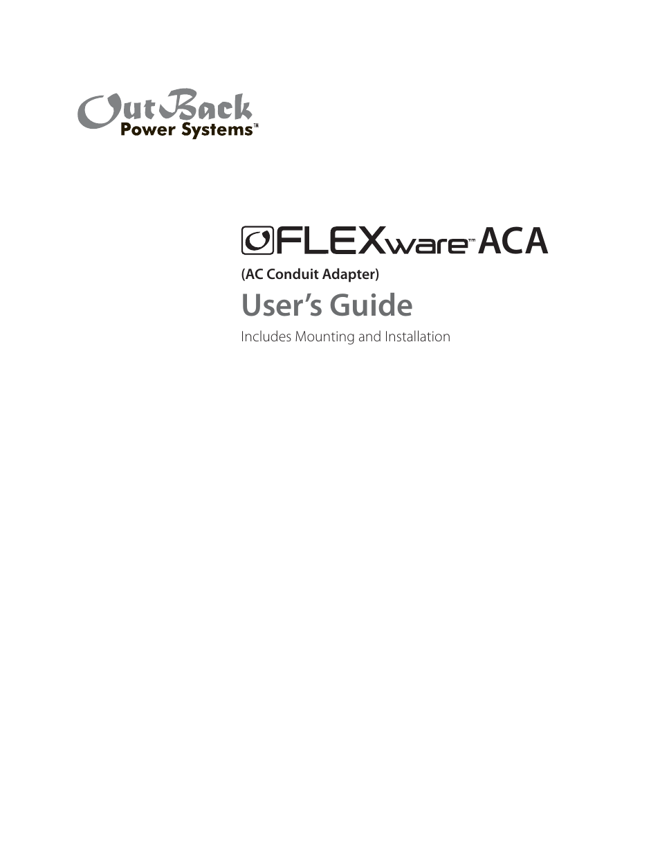 Outback Power Systems FLEXware ACA AC Conduit Adapter Users Guide User Manual | 8 pages