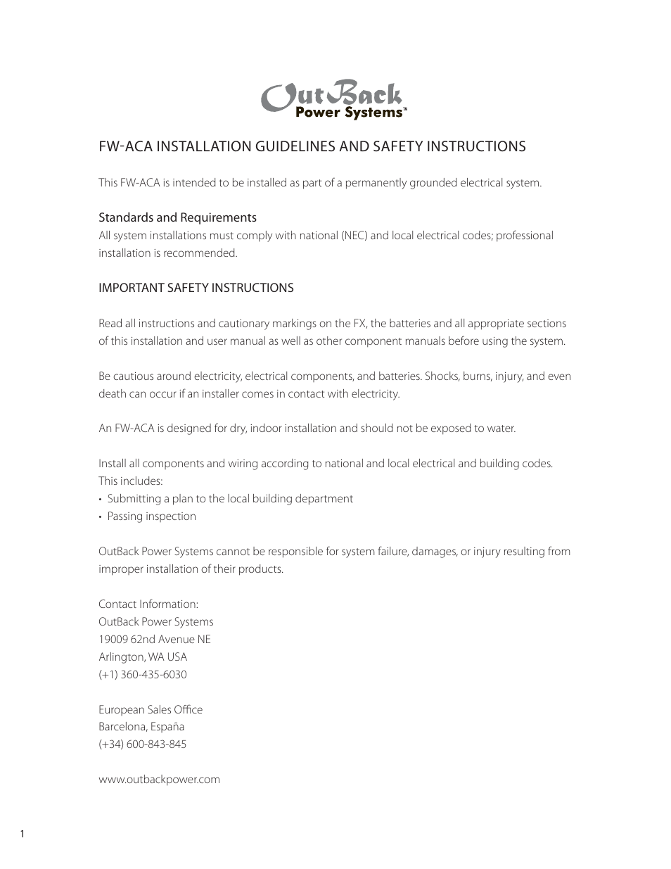 Outback Power Systems FLEXware ACA AC Conduit Adapter Users Guide User Manual | Page 2 / 8