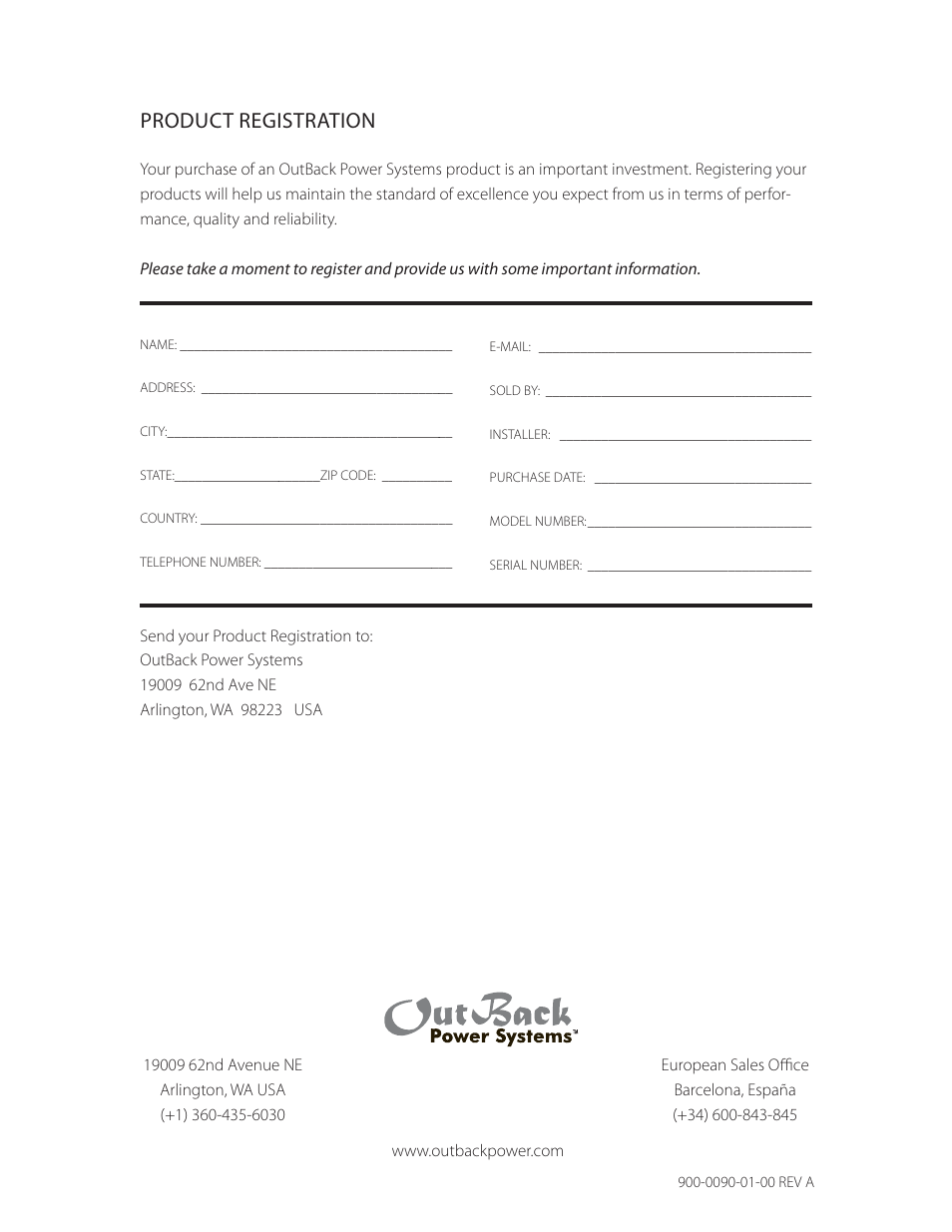 Product registration | Outback Power Systems FLEXware ACA AC Conduit Adapter Users Guide User Manual | Page 8 / 8