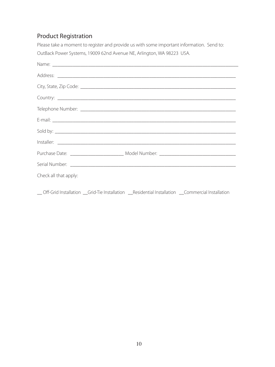 Product registration | Outback Power Systems FLEXware Mounting Plate Users Guide User Manual | Page 11 / 12
