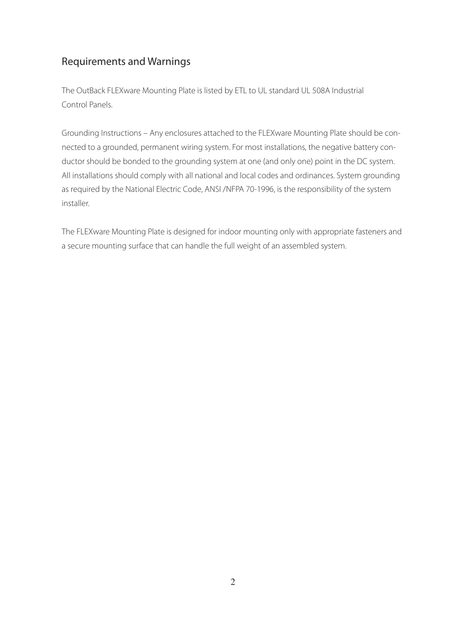 Outback Power Systems FLEXware Mounting Plate Users Guide User Manual | Page 3 / 12