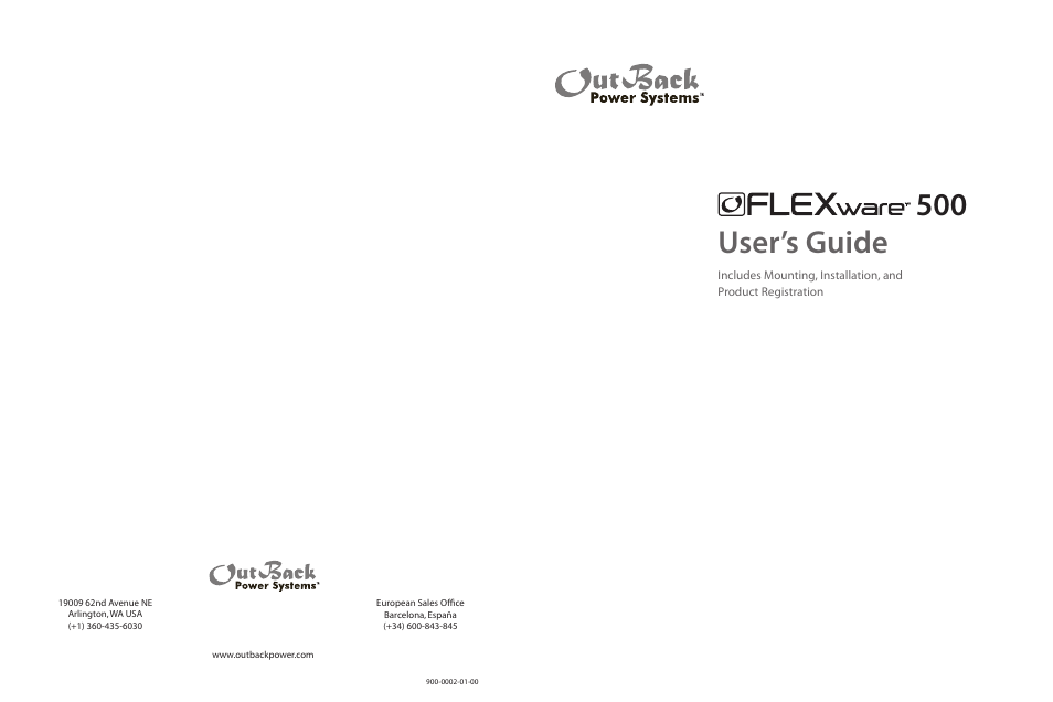 Outback Power Systems FLEXware 500 Users Guide User Manual | 12 pages