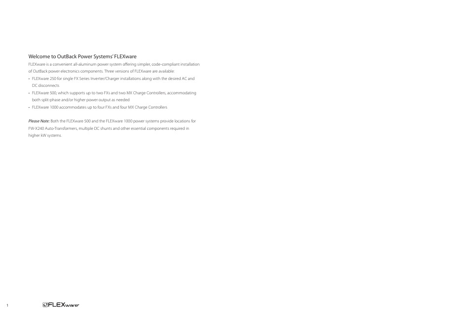 Welcome to outback power systems’ flexware | Outback Power Systems FLEXware 500 Users Guide User Manual | Page 4 / 12