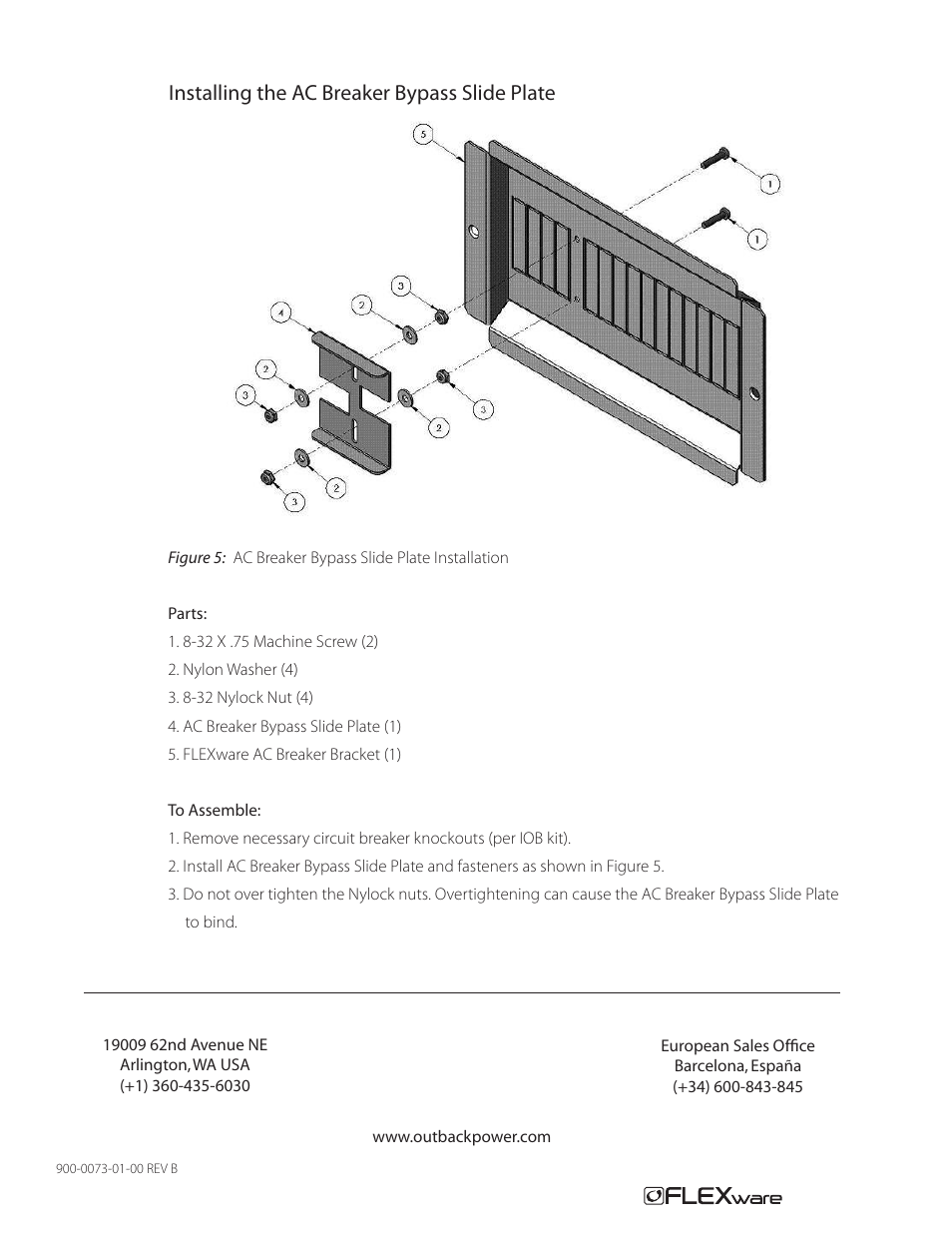 Installing the ac breaker bypass slide plate | Outback Power Systems FW-IOB-Q-120VAC Input/Output/Bypass Assembly - Installation Instructions User Manual | Page 8 / 8