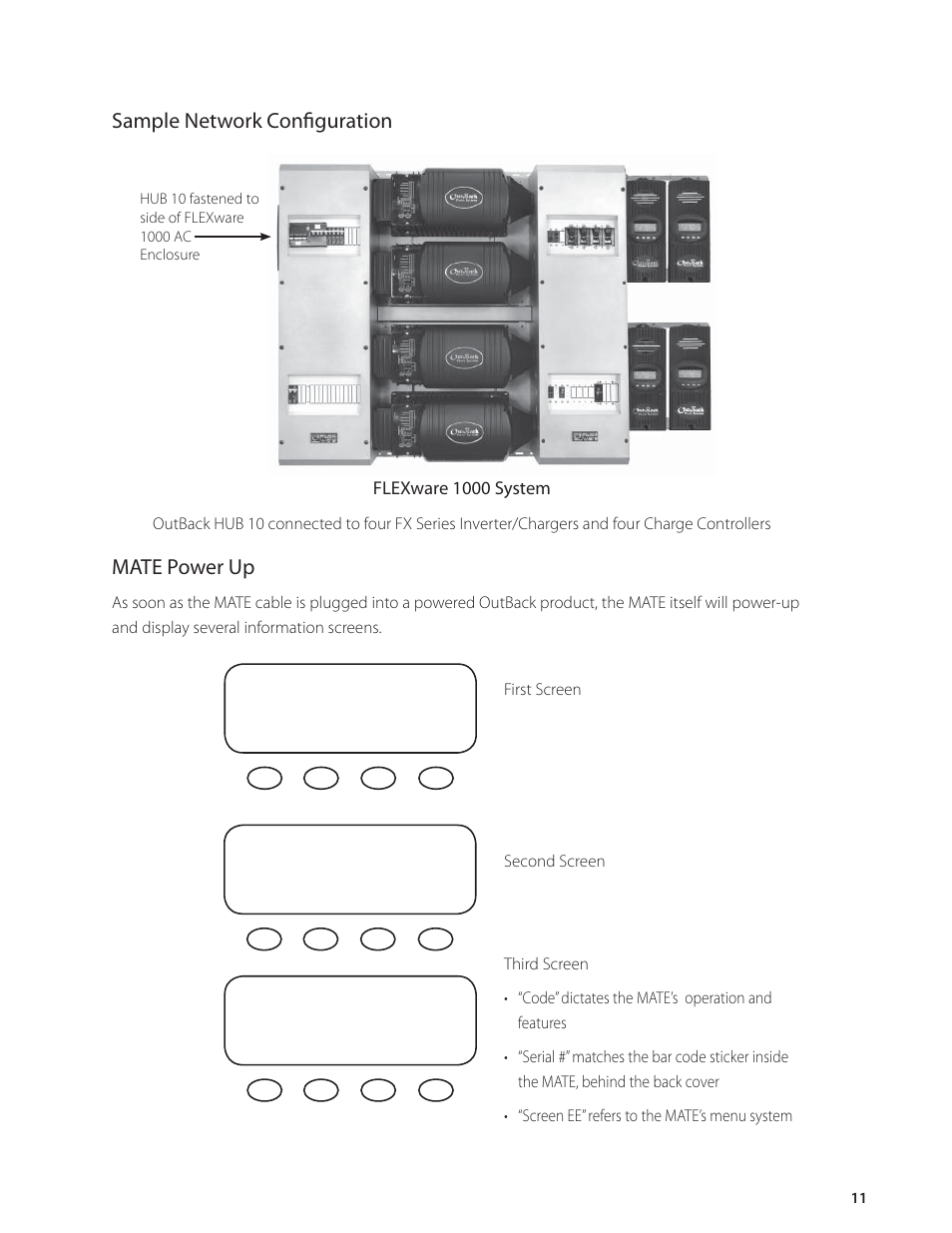 Sample network confi guration, Mate power up | Outback Power Systems HUB-10 System Communication Manager User’s Manual User Manual | Page 12 / 19