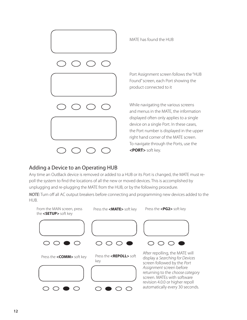 Adding a device to an operating hub | Outback Power Systems HUB-10 System Communication Manager User’s Manual User Manual | Page 13 / 19