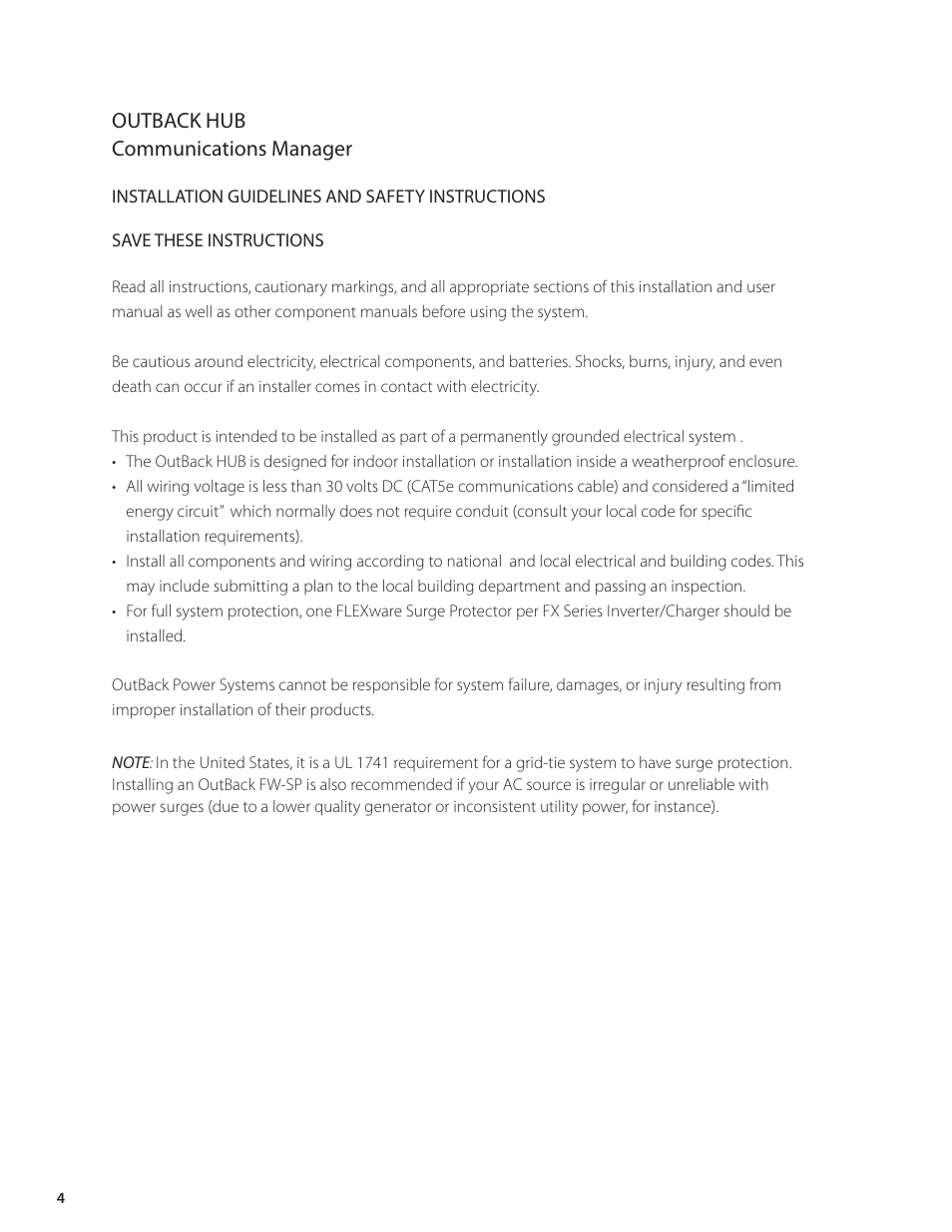 Outback hub communications manager | Outback Power Systems HUB-10 System Communication Manager User’s Manual User Manual | Page 5 / 19